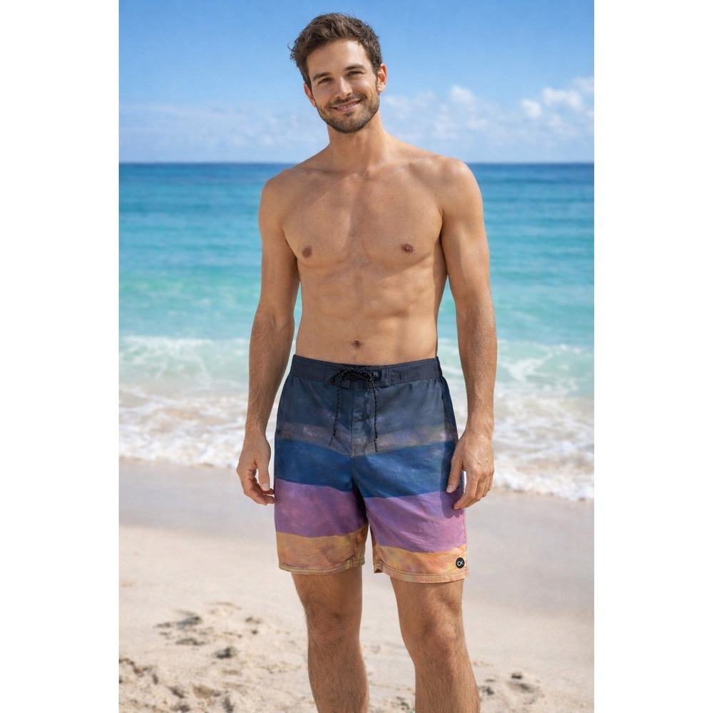 Outerknown Mens Sunset Stripe Board‎ Shorts Size 32 Multicolored Swim Trunks